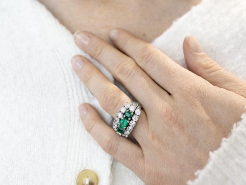 fig 2. Vintage 1.95ct Colombian Emerald and 5.34ct Diamond 18ct White Gold Dress Ring Circa 1960