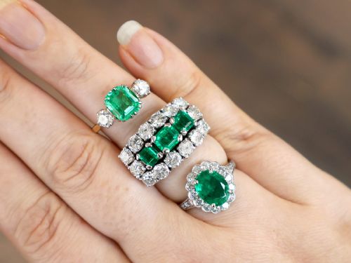 fig 3. Vintage 1.95ct Colombian Emerald and 5.34ct Diamond 18ct White Gold Dress Ring Circa 1960