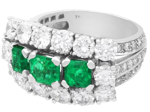 fig 5. Vintage 1.95ct Colombian Emerald and 5.34ct Diamond 18ct White Gold Dress Ring Circa 1960