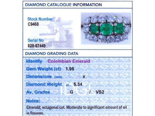 fig 8. Vintage 1.95ct Colombian Emerald and 5.34ct Diamond 18ct White Gold Dress Ring Circa 1960