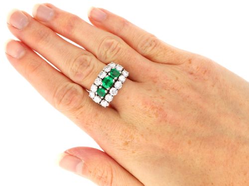 fig 9. Vintage 1.95ct Colombian Emerald and 5.34ct Diamond 18ct White Gold Dress Ring Circa 1960