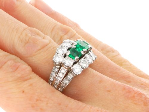 fig 10. Vintage 1.95ct Colombian Emerald and 5.34ct Diamond 18ct White Gold Dress Ring Circa 1960