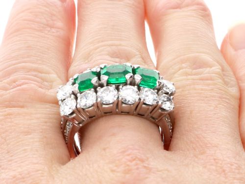 fig 11. Vintage 1.95ct Colombian Emerald and 5.34ct Diamond 18ct White Gold Dress Ring Circa 1960