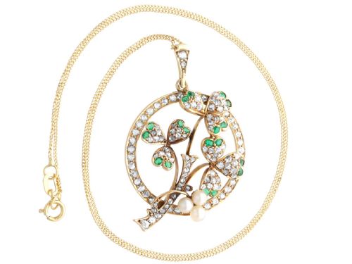 ANTIQUE 025CT EMERALD 048CT DIAMOND PEARL AND 15CT YELLOW GOLD PENDANT CIRCA 1890 - ADDITIONAL PHOTO 4