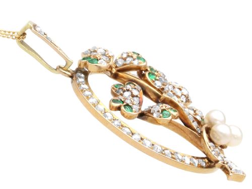 ANTIQUE 025CT EMERALD 048CT DIAMOND PEARL AND 15CT YELLOW GOLD PENDANT CIRCA 1890 - ADDITIONAL PHOTO 5