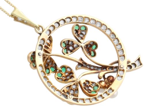 ANTIQUE 025CT EMERALD 048CT DIAMOND PEARL AND 15CT YELLOW GOLD PENDANT CIRCA 1890 - ADDITIONAL PHOTO 6