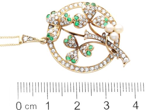 ANTIQUE 025CT EMERALD 048CT DIAMOND PEARL AND 15CT YELLOW GOLD PENDANT CIRCA 1890 - ADDITIONAL PHOTO 7