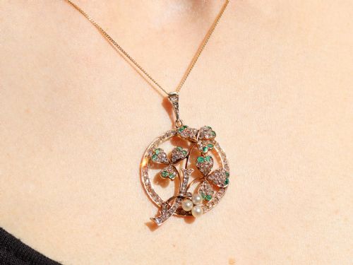 ANTIQUE 025CT EMERALD 048CT DIAMOND PEARL AND 15CT YELLOW GOLD PENDANT CIRCA 1890 - ADDITIONAL PHOTO 10