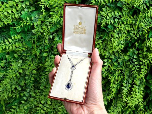ANTIQUE 157CT BASALTIC SAPPHIRE AND 120CT DIAMOND PLATINUM PENDANT CIRCA 1915 - ADDITIONAL PHOTO 1