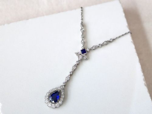 ANTIQUE 157CT BASALTIC SAPPHIRE AND 120CT DIAMOND PLATINUM PENDANT CIRCA 1915 - ADDITIONAL PHOTO 3