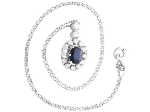 VINTAGE 148CT SAPPHIRE AND 080CT DIAMOND 14CT WHITE GOLD CLUSTER PENDANT CIRCA 1960 - ADDITIONAL PHOTO 3