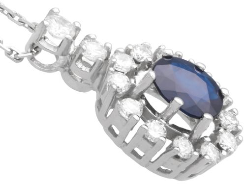 VINTAGE 148CT SAPPHIRE AND 080CT DIAMOND 14CT WHITE GOLD CLUSTER PENDANT CIRCA 1960 - ADDITIONAL PHOTO 4