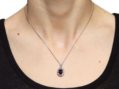 VINTAGE 148CT SAPPHIRE AND 080CT DIAMOND 14CT WHITE GOLD CLUSTER PENDANT CIRCA 1960 - ADDITIONAL PHOTO 8