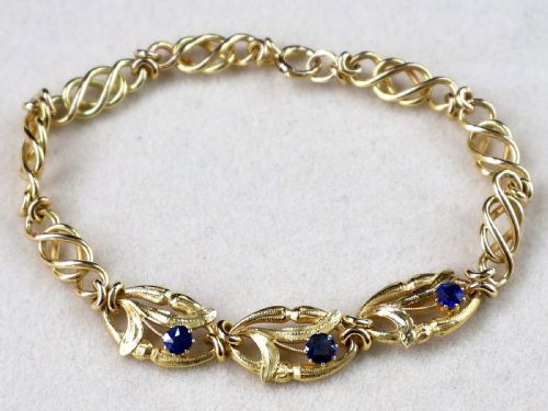 ANTIQUE 020CT BASALTIC SAPPHIRE AND 18CT YELLOW GOLD BRACELET CIRCA 1925 - ADDITIONAL PHOTO 4