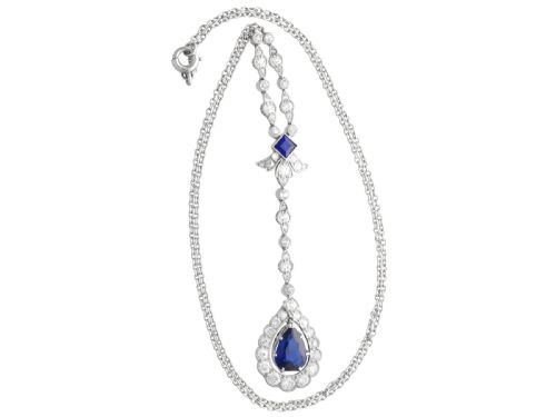 ANTIQUE 157CT BASALTIC SAPPHIRE AND 120CT DIAMOND PLATINUM PENDANT CIRCA 1915 - ADDITIONAL PHOTO 6