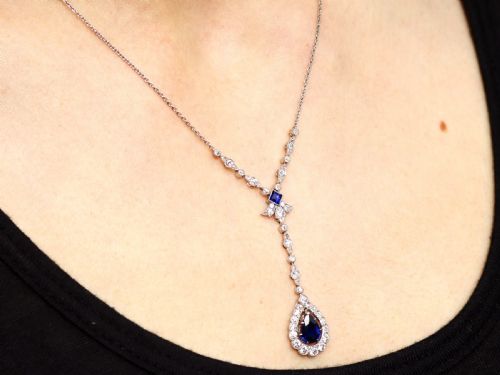 ANTIQUE 157CT BASALTIC SAPPHIRE AND 120CT DIAMOND PLATINUM PENDANT CIRCA 1915 - ADDITIONAL PHOTO 14