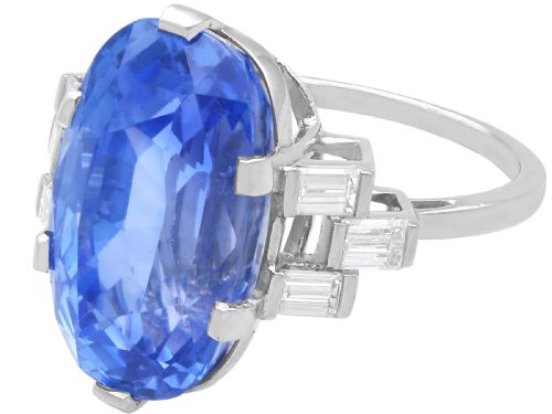 fig 6. Vintage 17.11ct Ceylon Sapphire and 0.50ct Diamond Platinum Cocktail Ring Circa 1950
