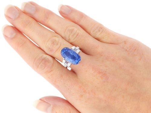 fig 9. Vintage 17.11ct Ceylon Sapphire and 0.50ct Diamond Platinum Cocktail Ring Circa 1950