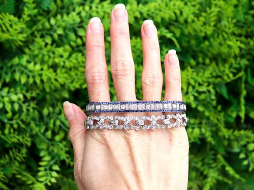 ANTIQUE 448CT SAPPHIRE AND 435CT DIAMOND PLATINUM LINE BRACELET CIRCA 1920 - ADDITIONAL PHOTO 3