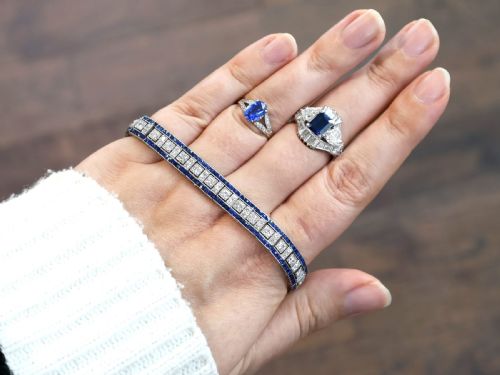 ANTIQUE 448CT SAPPHIRE AND 435CT DIAMOND PLATINUM LINE BRACELET CIRCA 1920 - ADDITIONAL PHOTO 6
