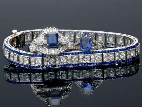 ANTIQUE 448CT SAPPHIRE AND 435CT DIAMOND PLATINUM LINE BRACELET CIRCA 1920 - ADDITIONAL PHOTO 7