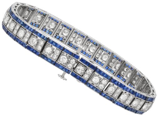 ANTIQUE 448CT SAPPHIRE AND 435CT DIAMOND PLATINUM LINE BRACELET CIRCA 1920 - ADDITIONAL PHOTO 14