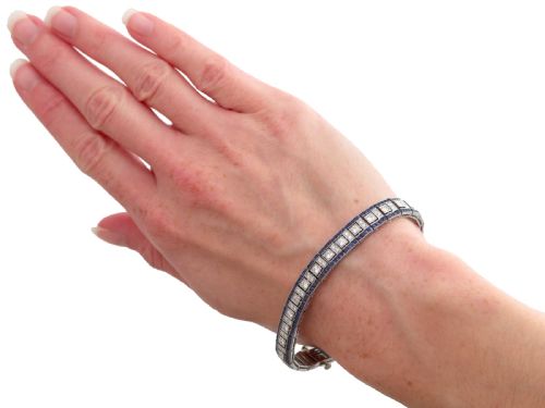 ANTIQUE 448CT SAPPHIRE AND 435CT DIAMOND PLATINUM LINE BRACELET CIRCA 1920 - ADDITIONAL PHOTO 17