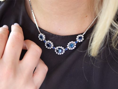 fig 2. Vintage 6.90ct Sapphire and 3.50ct Diamond 14ct White Gold Necklace 1965