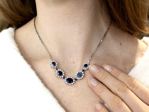 fig 3. Vintage 6.90ct Sapphire and 3.50ct Diamond 14ct White Gold Necklace 1965