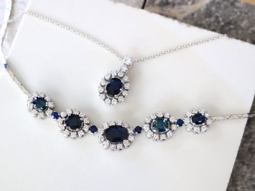 fig 4. Vintage 6.90ct Sapphire and 3.50ct Diamond 14ct White Gold Necklace 1965