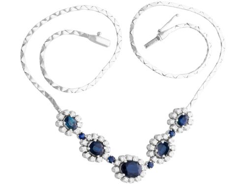 fig 5. Vintage 6.90ct Sapphire and 3.50ct Diamond 14ct White Gold Necklace 1965