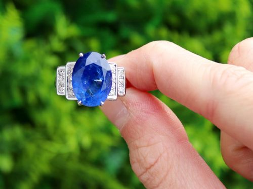 fig 1. Vintage French Art Deco 9.28ct Ceylon Sapphire and 0.30ct Diamond 18ct White Gold Ring Circa 1950