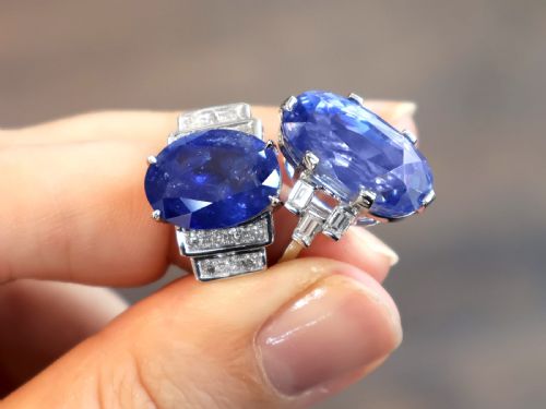 fig 4. Vintage French Art Deco 9.28ct Ceylon Sapphire and 0.30ct Diamond 18ct White Gold Ring Circa 1950