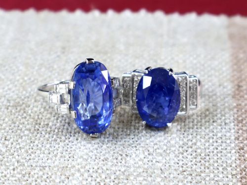 fig 5. Vintage French Art Deco 9.28ct Ceylon Sapphire and 0.30ct Diamond 18ct White Gold Ring Circa 1950