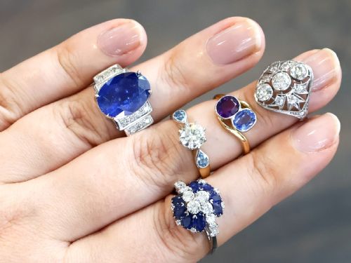 fig 7. Vintage French Art Deco 9.28ct Ceylon Sapphire and 0.30ct Diamond 18ct White Gold Ring Circa 1950