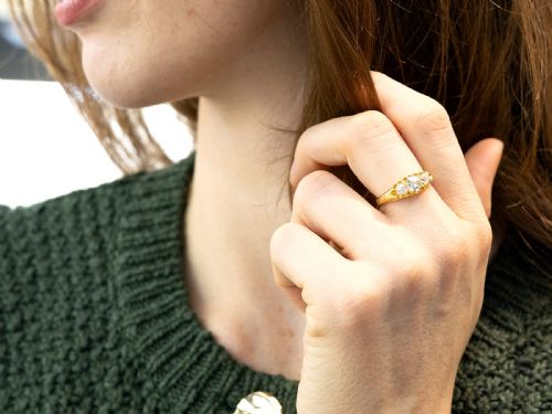 fig 2. Antique 1.39ct Diamond and 18ct Yellow Gold Trilogy Ring Circa 1900