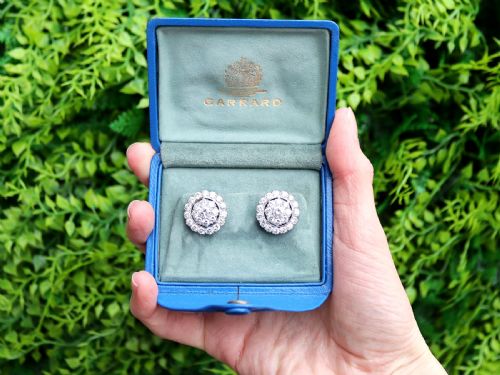 fig 1. Vintage 5.97ct Diamond and 18ct White Gold Cluster Earrings Circa 1940