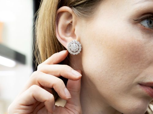 fig 4. Vintage 5.97ct Diamond and 18ct White Gold Cluster Earrings Circa 1940