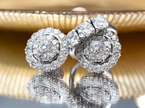 fig 5. Vintage 5.97ct Diamond and 18ct White Gold Cluster Earrings Circa 1940