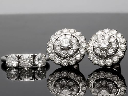 fig 6. Vintage 5.97ct Diamond and 18ct White Gold Cluster Earrings Circa 1940