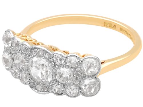 fig 7. An Edwardian 18ct yellow gold and platinum cluster ring set with multiple old-cut diamonds in a scalloped setting.