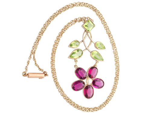 fig 6. Antique 2.75ct Garnet 2.35ct Peridot and Pearl 9ct Rose Gold Pendant Circa 1910