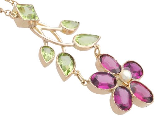 fig 7. Antique 2.75ct Garnet 2.35ct Peridot and Pearl 9ct Rose Gold Pendant Circa 1910