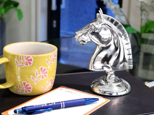 ANTIQUE GEORGE V STERLING SILVER CHESS KNIGHT DESK PAPERWEIGHT - ADDITIONAL PHOTO 5