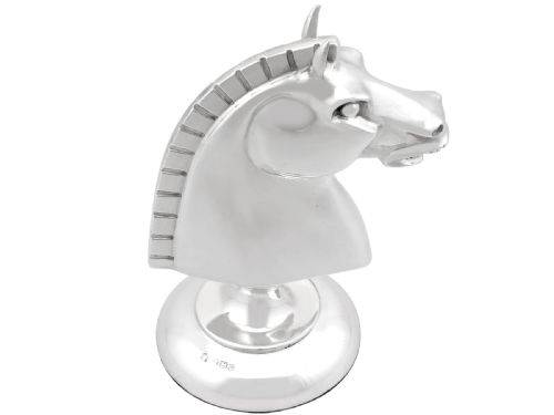 ANTIQUE GEORGE V STERLING SILVER CHESS KNIGHT DESK PAPERWEIGHT - ADDITIONAL PHOTO 6