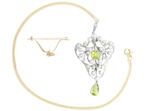 ANTIQUE ART NOUVEAU 302CT PERIDOT AND 341CT DIAMOND 14CT YELLOW GOLD PENDANT BROOCH CIRCA 1890 - ADDITIONAL PHOTO 4