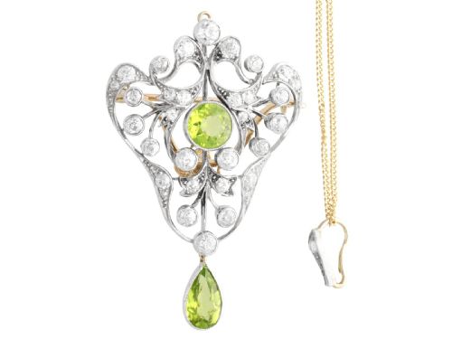 ANTIQUE ART NOUVEAU 302CT PERIDOT AND 341CT DIAMOND 14CT YELLOW GOLD PENDANT BROOCH CIRCA 1890 - ADDITIONAL PHOTO 5