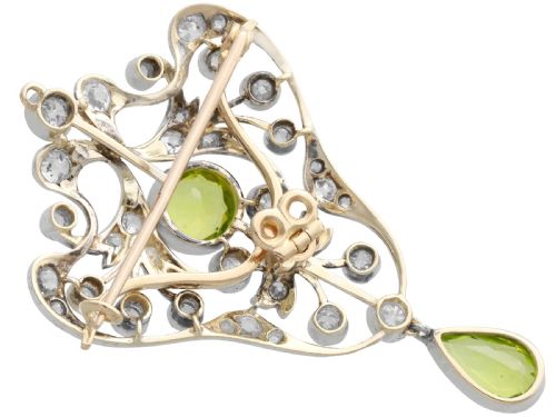 ANTIQUE ART NOUVEAU 302CT PERIDOT AND 341CT DIAMOND 14CT YELLOW GOLD PENDANT BROOCH CIRCA 1890 - ADDITIONAL PHOTO 7