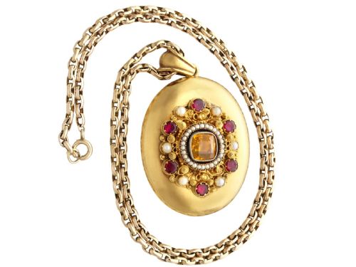ANTIQUE 164CT CITRINE 182CT GARNET PEARL SEED PEARL AND 18CT YELLOW GOLD LOCKET CIRCA 1860 - ADDITIONAL PHOTO 6