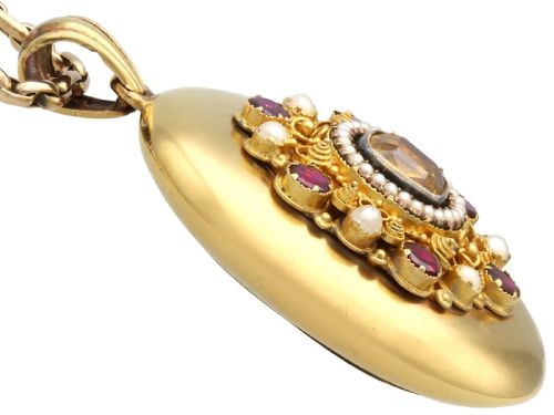 ANTIQUE 164CT CITRINE 182CT GARNET PEARL SEED PEARL AND 18CT YELLOW GOLD LOCKET CIRCA 1860 - ADDITIONAL PHOTO 7